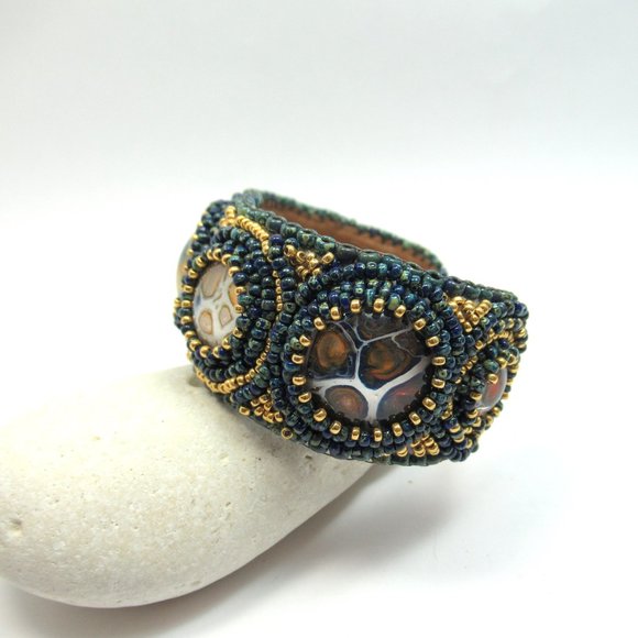 Artisan Bead embroidered cuff bracelet - Picture 7 of 16